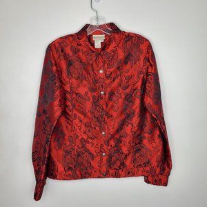 Coldwater Creek Red Black Paisley Light Button Up Jacket Size  M